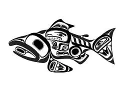 Traditional Haida salmon tattoo layout representing abundance
