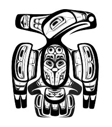 Mythological Haida thunderbird tribal tattoo illustration
