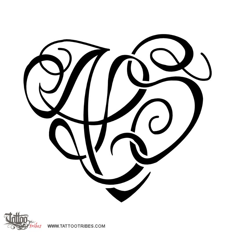 Tattoo image of A+L+S heart, Family downloadable hi-res tattoo flash design