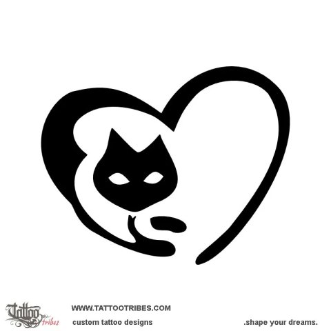 Cat (Heart) tattoo design thumbnail