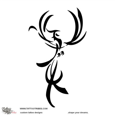 Bold phoenix (Strength) tattoo design thumbnail