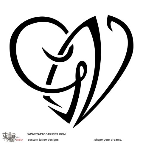 G+N heart (Love) tattoo design thumbnail