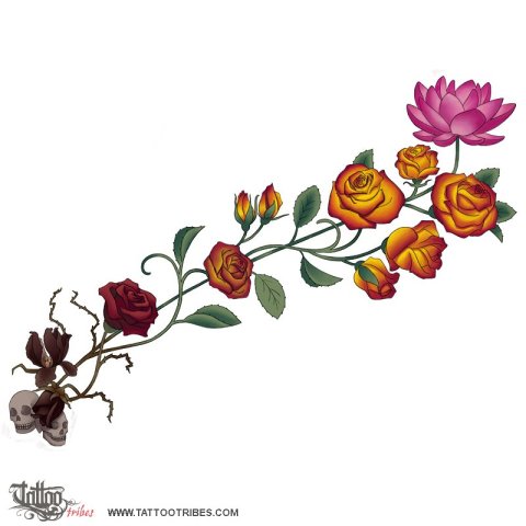 Roses and lotus (Back to life) tattoo design thumbnail