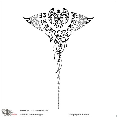 Whai (Stingray) tattoo design thumbnail