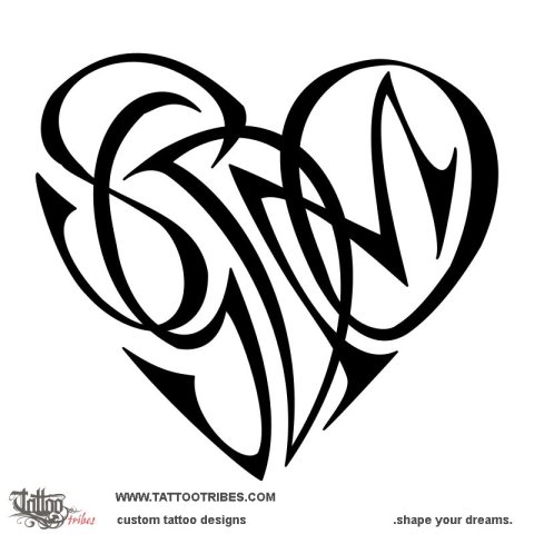 S+G+D+M+O heart (Family) tattoo design thumbnail