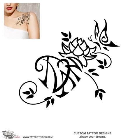 T+V+A+M heart (Family) tattoo design thumbnail