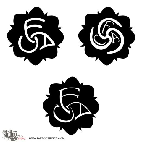 Rosette with letters (F + A + C) tattoo design thumbnail