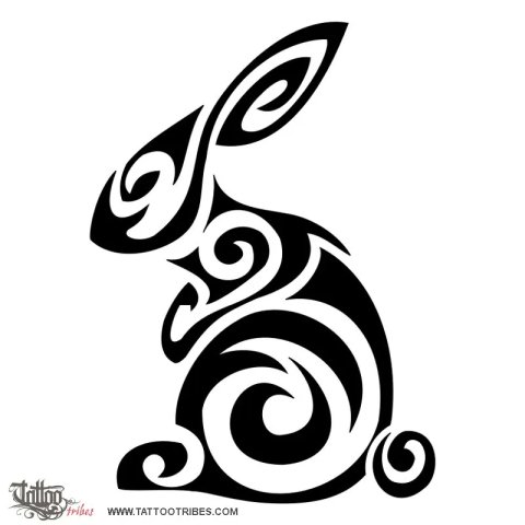 Tribal rabbit (Sensibility, luck) tattoo design thumbnail