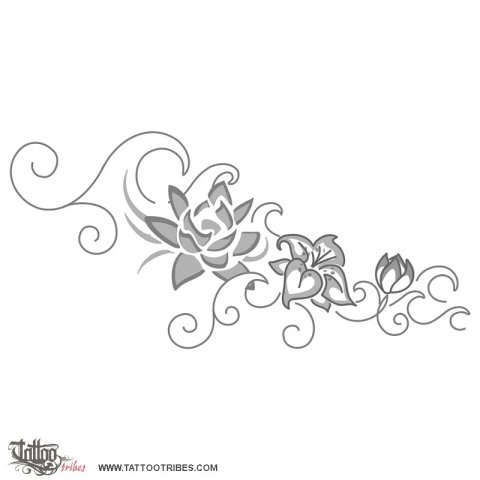 Flowers and waves (Protection and prosperity) tattoo design thumbnail