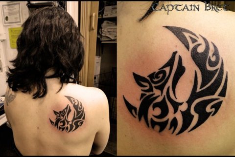 Captain Bret - Wolf moon: real inked placement tattoo photo thumbnail