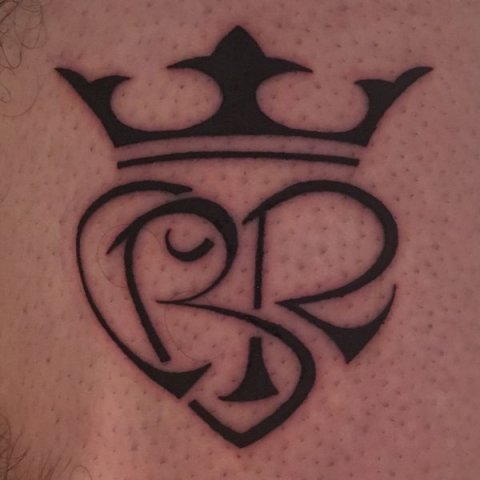 Christian - C+B+R heart: real inked placement tattoo photo thumbnail
