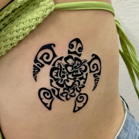 Guest - flowers turtle: real inked placement tattoo photo thumbnail