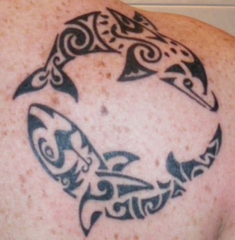 Jex - Dolphin & shark: real inked placement tattoo photo thumbnail