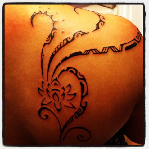 Kendra - lotus flower: real inked placement tattoo photo thumbnail