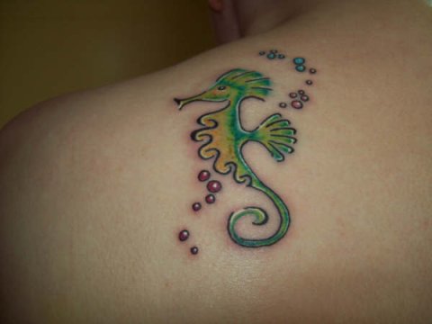 Marie - Seahorse: real inked placement tattoo photo thumbnail