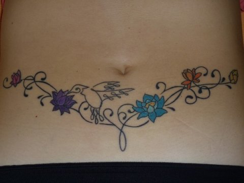 Michaela - Humming bird and lotus: real inked placement tattoo photo thumbnail