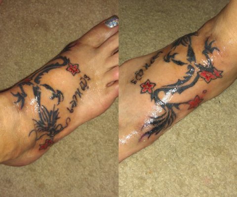Pam - Dragon and blossoms: real inked placement tattoo photo thumbnail