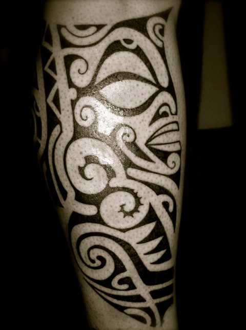Tanne - Polynesian tiki: real inked placement tattoo photo thumbnail